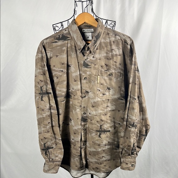 Columbia Brown Camouflage Long‎ Sleeve Shirt Men’s Large 100% Cotton Outdoors - Picture 1 of 8